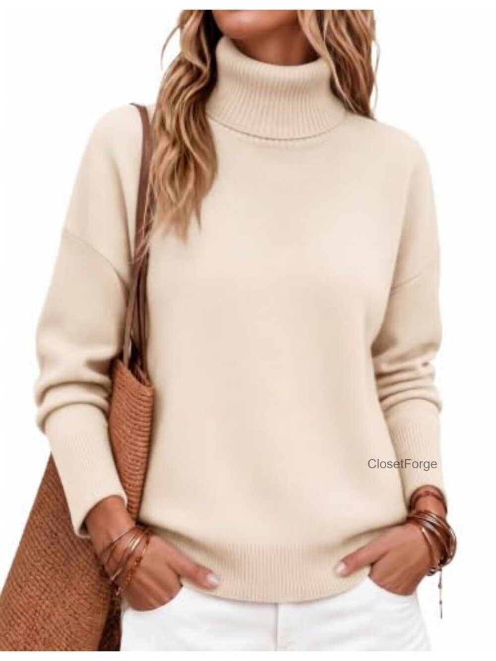 Zeagoo Chunky Knit Turtleneck Sweater Oversized High Low Hem